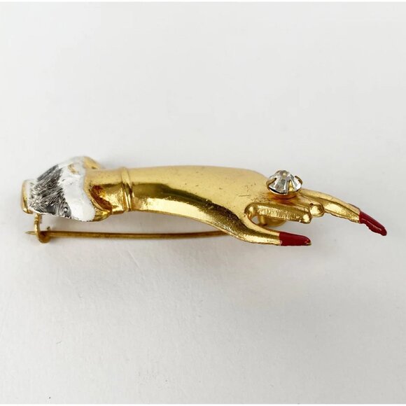 1950s Vintage Victorian Revival Figural Hand Hand-Painted Gold Brooch - Picture 4 of 4